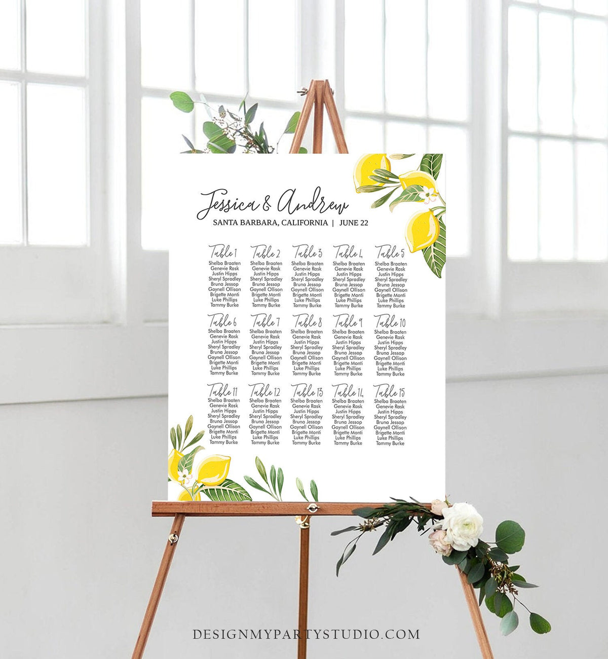 Editable Lemon Seating Chart Sign Wedding Seating Table Sign Greenery Bridal Shower Italian Table Lemonade Corjl Template Printable 0220