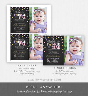 Editable Twinkle Little Star Birthday Invitation Pink Purple Gold Girl First Birthday Chalk Stars Download Corjl Template Printable 0028