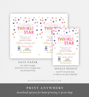 Editable Twinkle Little Star Birthday Invitation Pink Navy Blue Gold Girl First Birthday Chalk Stars Download Corjl Template Printable 0028
