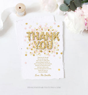 Editable Confetti Thank You Card Baby Shower Birthday Thank You Note Pink Gold Glitter Girl Download Corjl Template Printable 0114