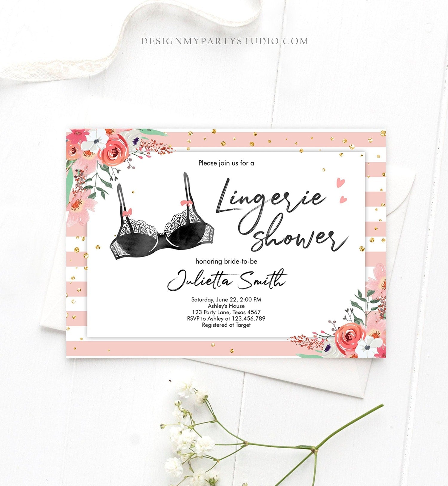 Editable Lingerie Bridal Shower Invitation Blush Pink Gold Bachelorett - Design My Party Studio editable-lingerie-bridal-shower-invitation-blush-pink-gold-bachelorett-design-my-party-studio