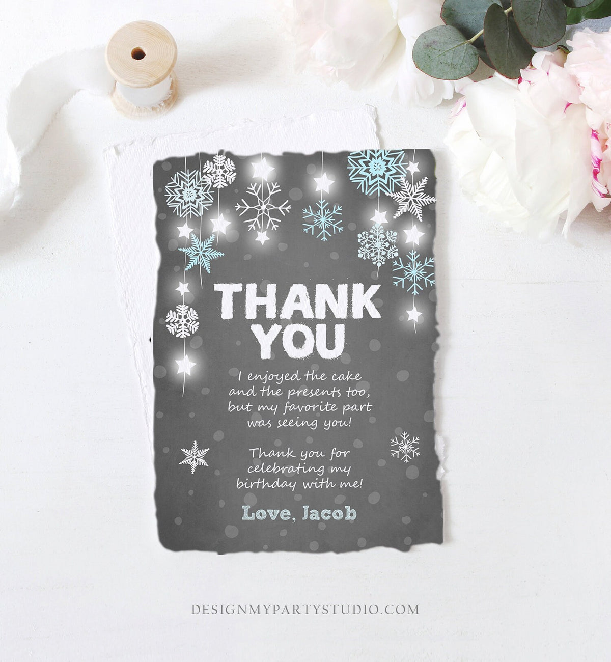 Editable Winter ONEderland Thank You Card First Birthday Boy Stars Wonderland Stars Blue Instant Download Corjl Template Printable 0057