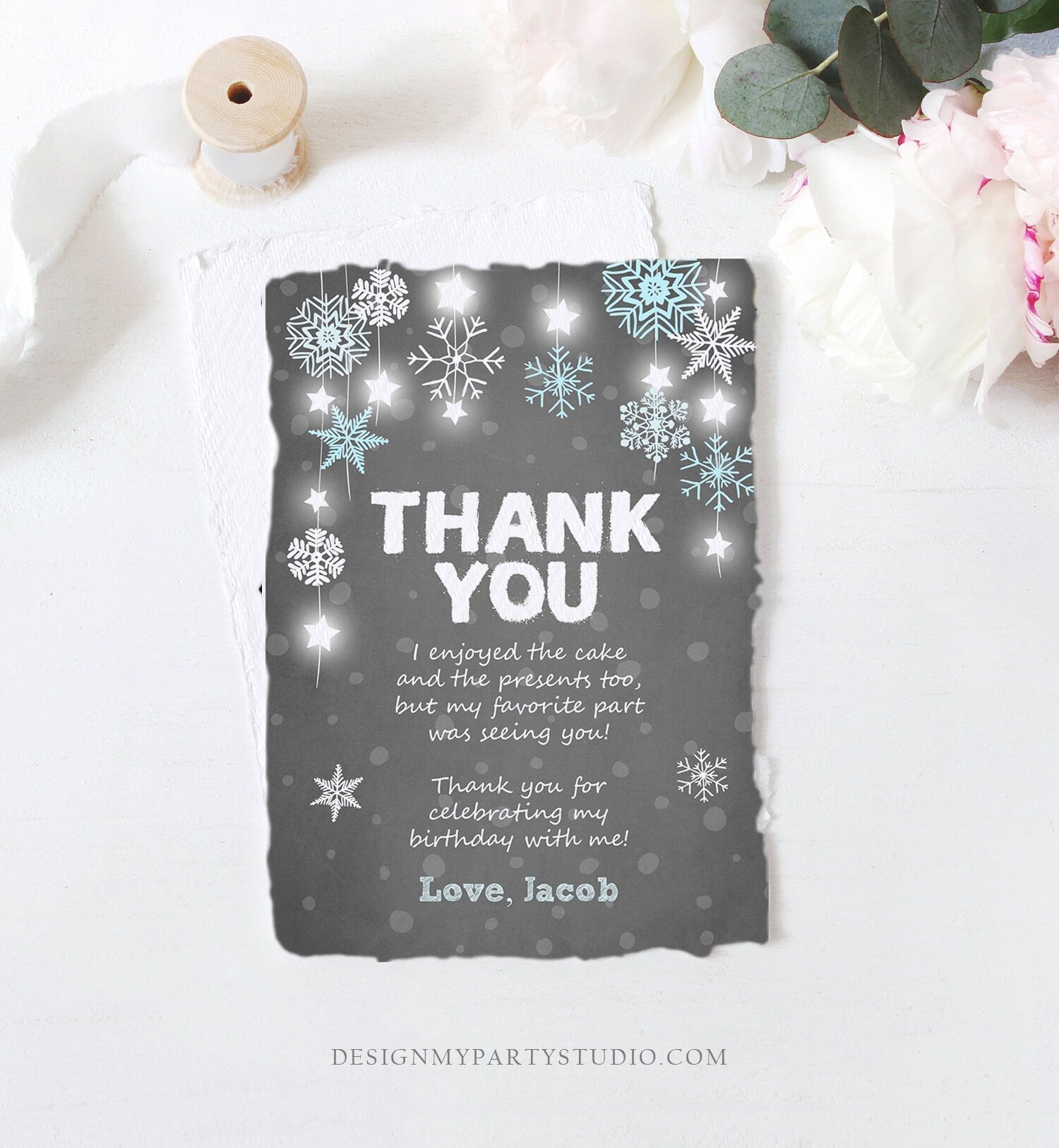 Editable Winter ONEderland Thank You Card First Birthday Boy Stars Wonderland Stars Blue Instant Download Corjl Template Printable 0057