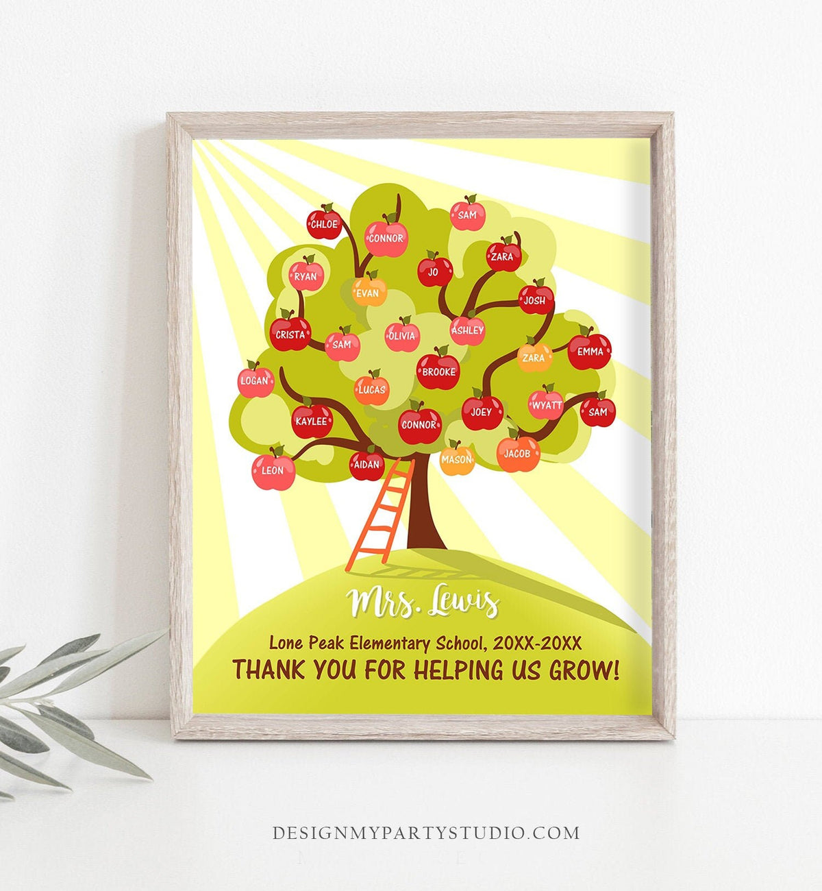 Editable Teacher Tree Print Student Names End of Year Gift Teacher Apples Appreciation Printable Instant Download Template Corjl 0464