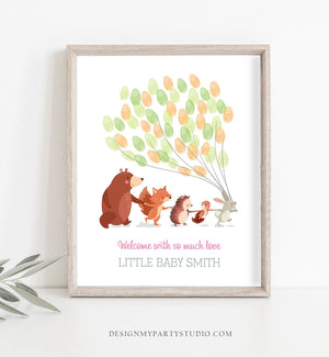 Editable Woodland Baby shower Fingerprint Guestbook Thumbprints Guest Book Forest Animals Instant Download PRINTABLE Template Corjl 0040