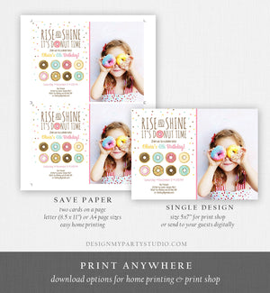 Editable Rise and Shine Donut Time Birthday Invitation ANY AGE Sweet Girl Birthday Party Pink Doughnut Digital Corjl Template Printable 0050