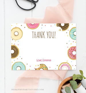 Editable Donut Thank You Card Note Pink Girl Birthday Party Doughnut Thank You Photo Sweet First Birthday 1st Corjl Template Printable 0050