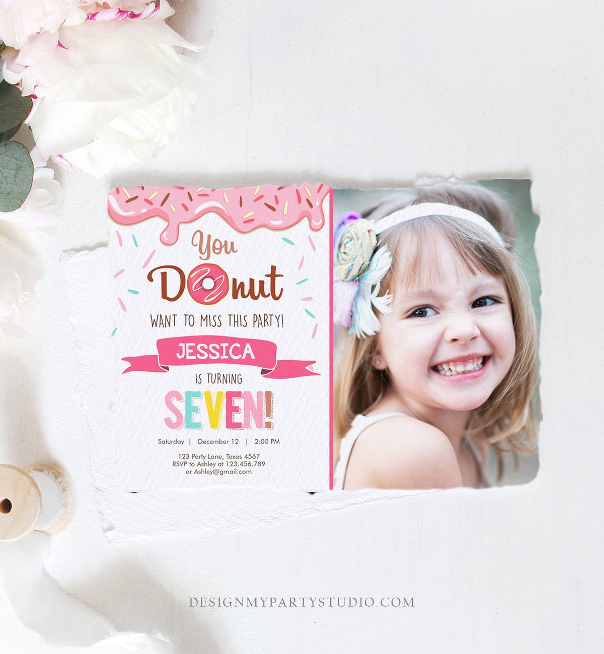 Editable Donut Birthday Invitation ANY AGE Donut Want to Miss Girl Pink Sweet Doughnut Party Digital Download Printable Corjl Template 0050