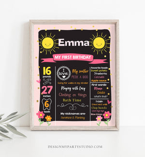 Editable Little Sunshine Birthday Milestones Sign Summer First Birthday 1st Birthday Girl Pink Download Template Printable Corjl 0070