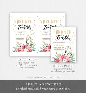 Editable Brunch and Bubbly Bridal Shower Invitation Floral Champagne Gold Pink Wedding Download Printable Template Digital Corjl 0318