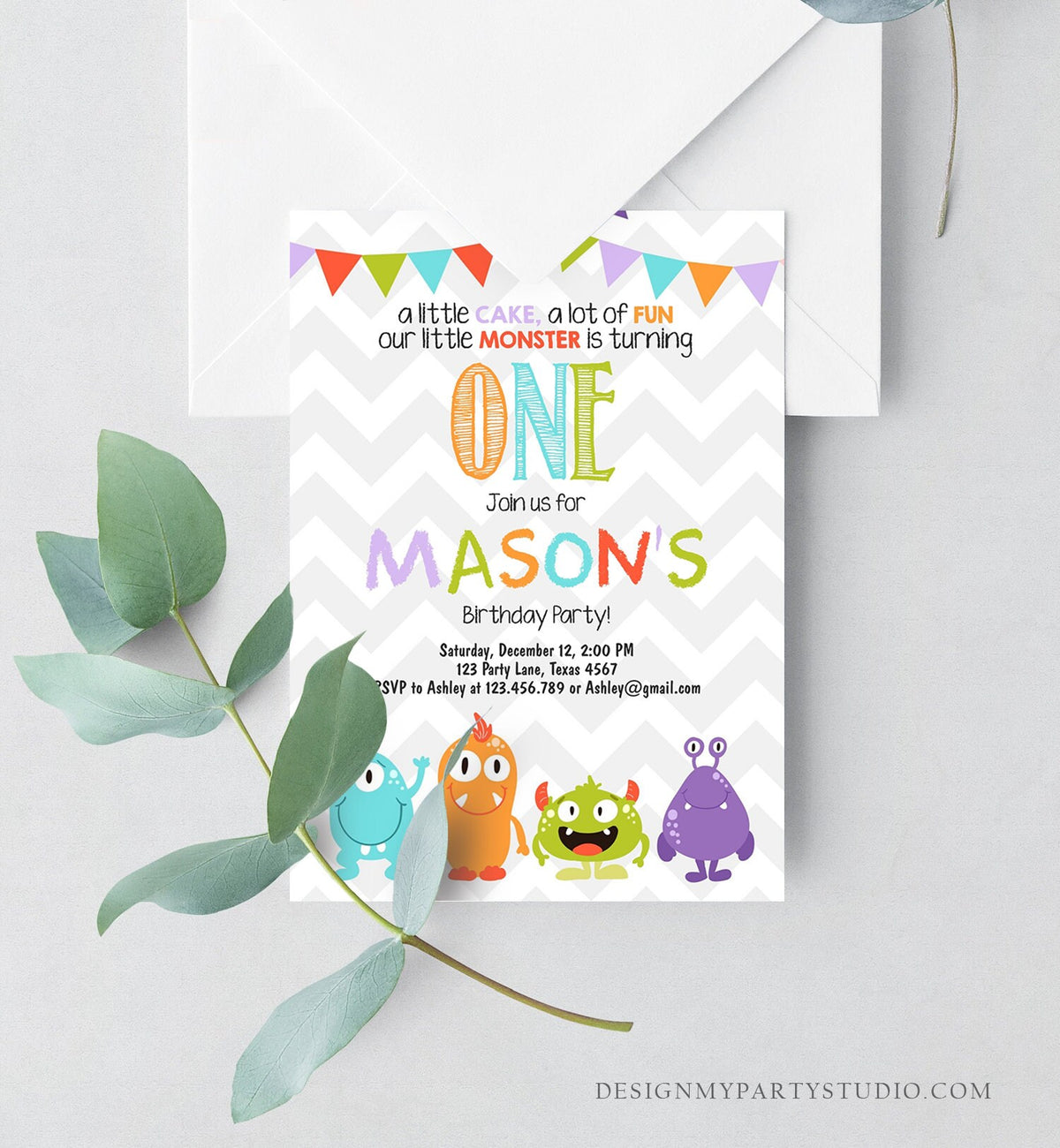 Editable Monster Birthday Invitation 1st Birthday Little Monster First Birthday Invite Boy Instant Download Printable Template Corjl 0058