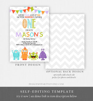 Editable Monster Birthday Invitation 1st Birthday Little Monster First Birthday Invite Boy Instant Download Printable Template Corjl 0058