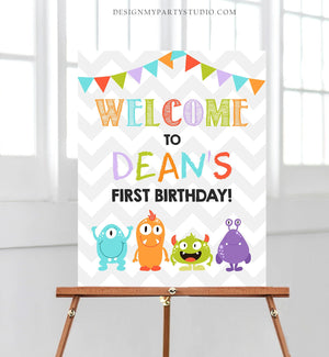 Editable Welcome Sign Monster Birthday Party Boy Monster Bash First Birthday Little Monster Decor Download Template Printable Corjl 0058