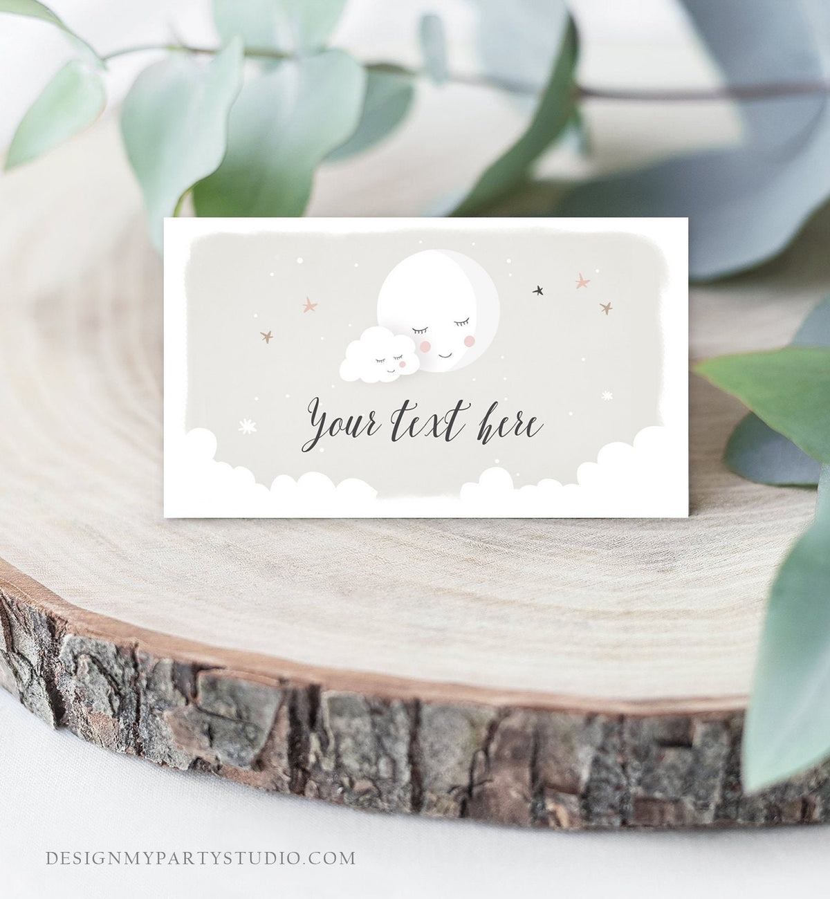 Editable Moon Food Labels Moon Place Cards Loved to the Moon Baby shower Tent Card Escort Card Gender Neutral Printable Corjl Template 0113