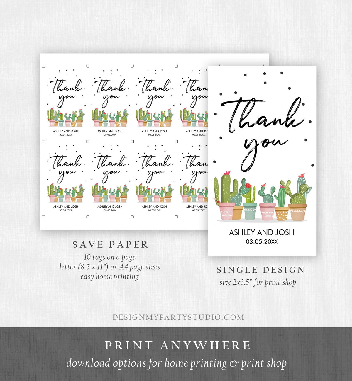 Editable Cactus Fiesta Favor Tags Thank You Fiesta Love and Thanks Mexican Muchas Gracias Bridal Shower Couples Shower Corjl Template 0254