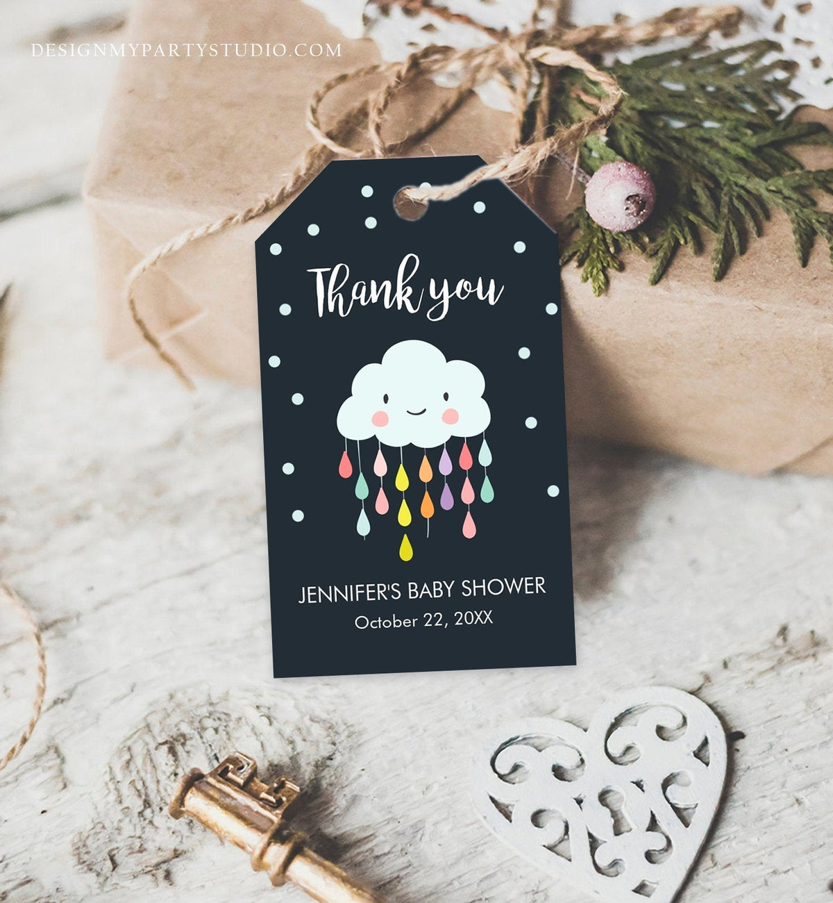 Editable Cloud Baby Shower Favor Tags Cloud Labels Cloud Thank you Tags Gift Tag Raindrops Navy Birthday Sprinkle Tags Template Corjl 0036