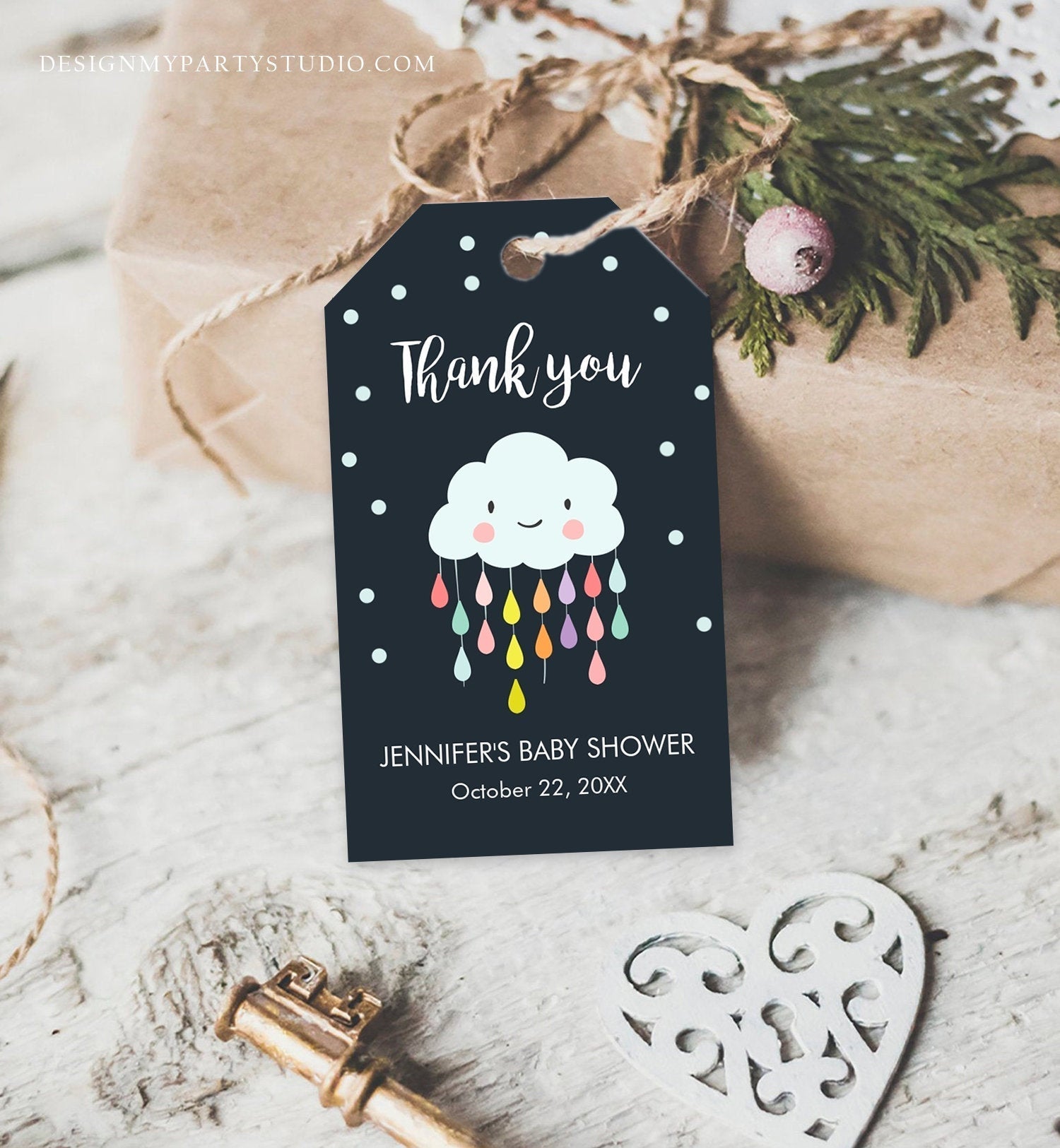 Editable Cloud Baby Shower Favor Tags Cloud Labels Cloud Thank you Tags Gift Tag Raindrops Navy Birthday Sprinkle Tags Template Corjl 0036