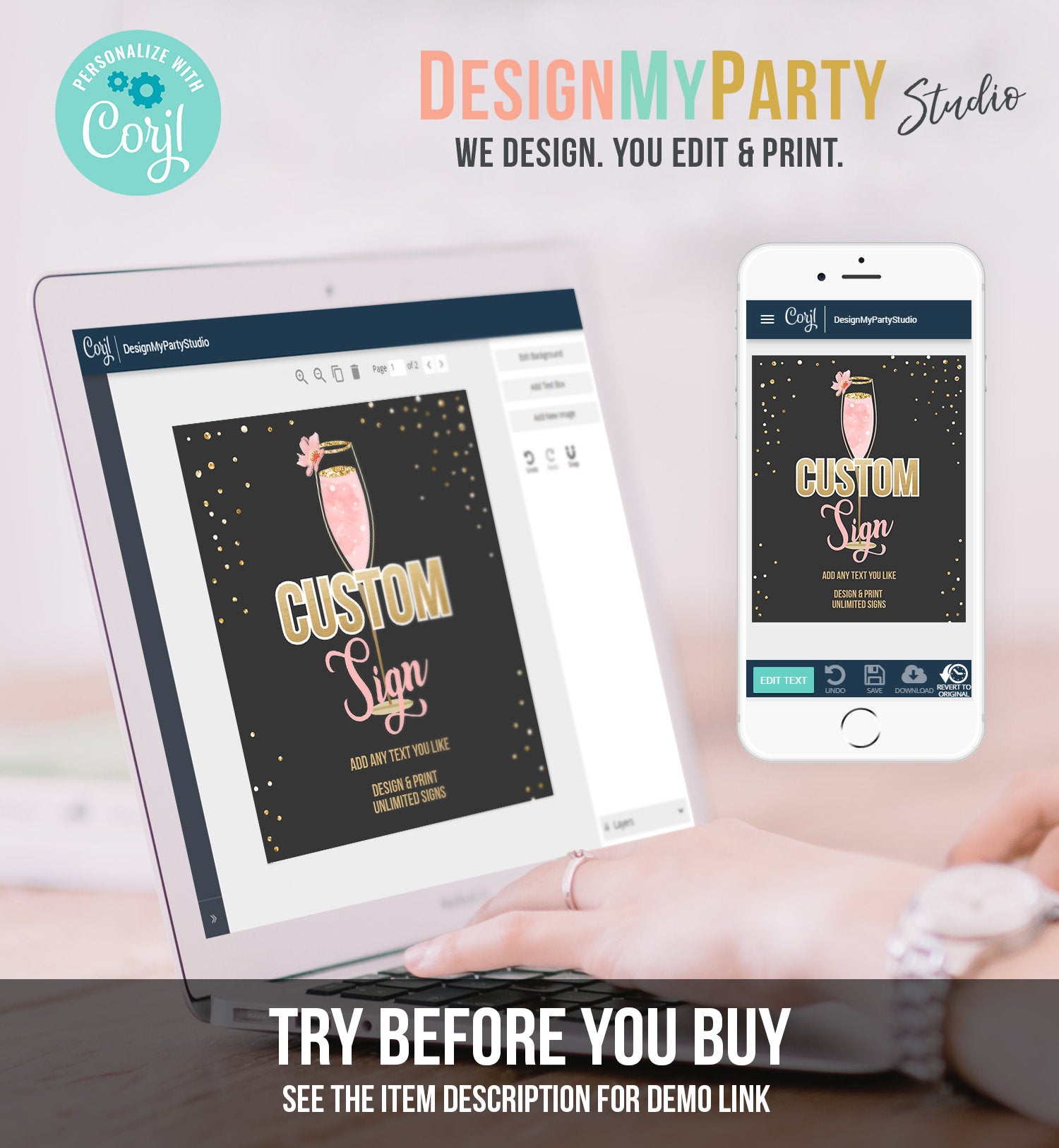 Editable Custom Sign Brunch and Bubbly Bridal Shower Floral Champagne Gold Pink Wedding Table Sign Decor 8x10 Download PRINTABLE Corjl 0150