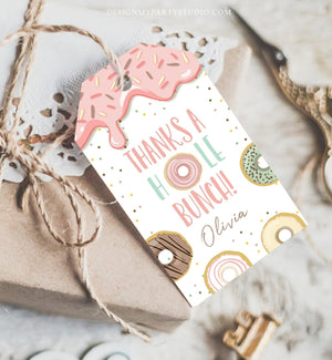 Editable Donut Favor Tags Tags Donut Birthday Donut Thank you tags A hole bunch Birthday Girl Pink Donut tags Pastel PRINTABLE Corjl 0320