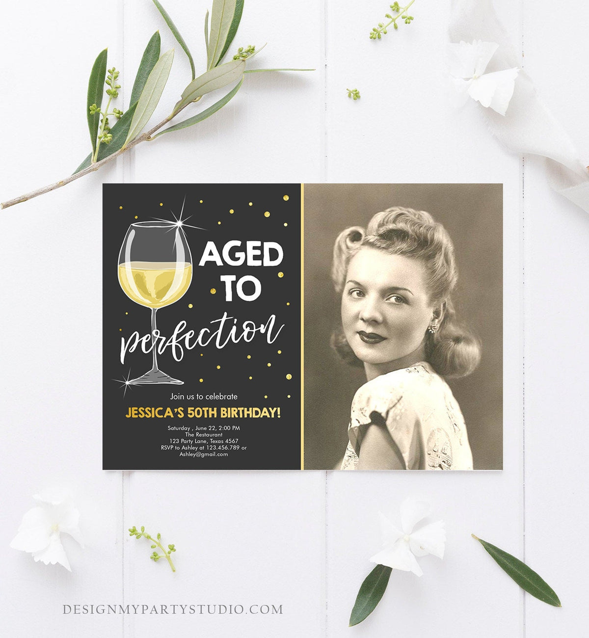 Editable Aged to Perfection Birthday Invitation Wine Adult Birthday Invite Rustic Surprise Confetti Download Printable Template Corjl 0252