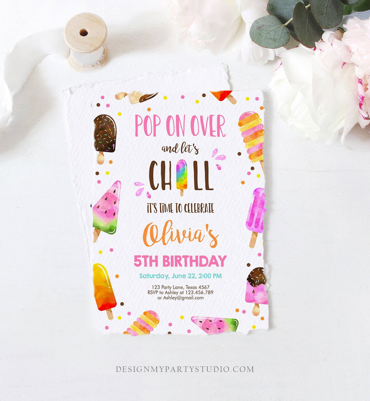 Editable Popsicle Birthday Invitation Pink Girl Birthday Summer Pool Party Popsicle Party Swim Download Printable Template Corjl 0143