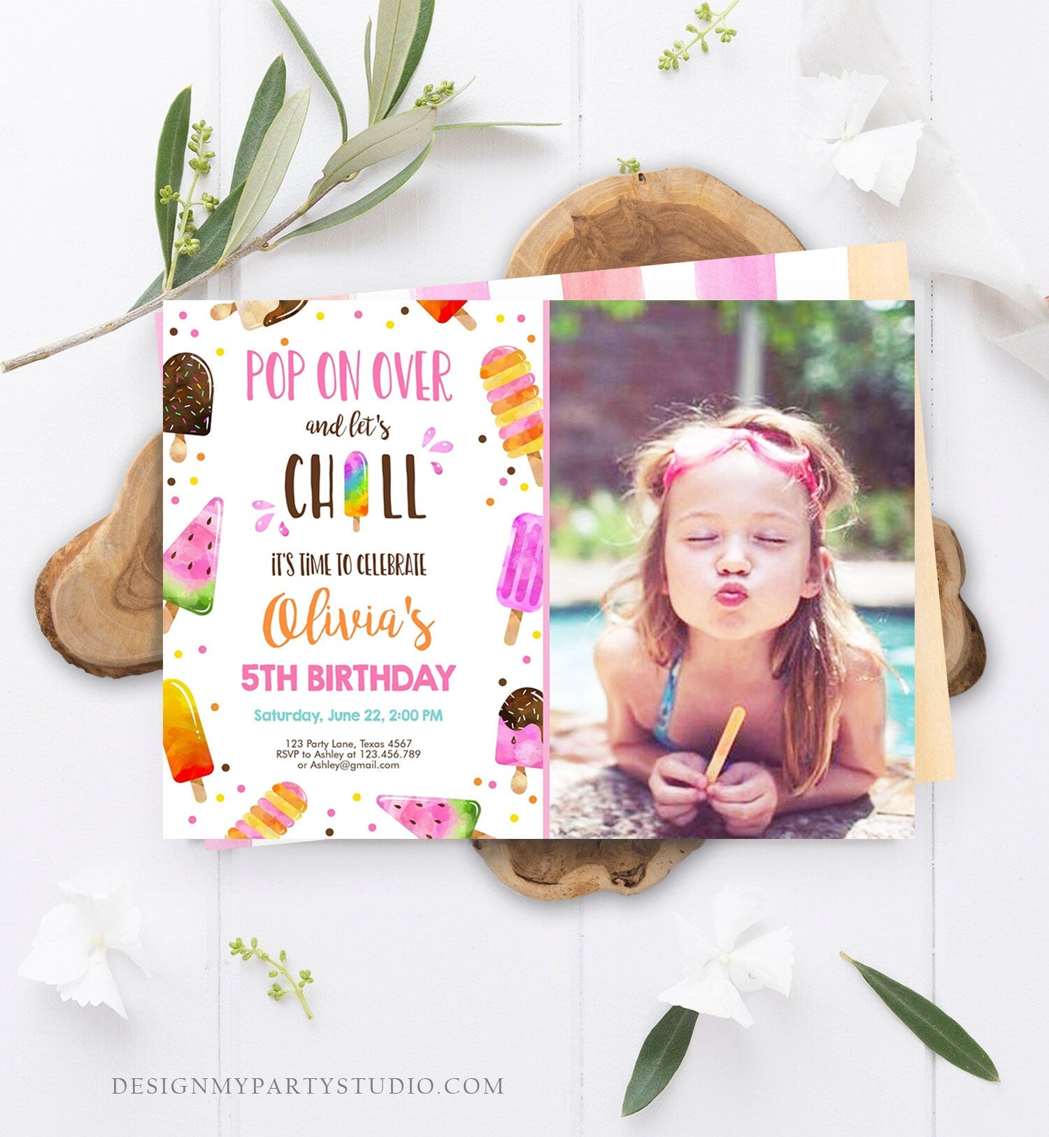 Editable Popsicle Birthday Invitation Pink Girl Birthday Summer Pool Party Popsicle Party Swim Download Printable Template Corjl 0143