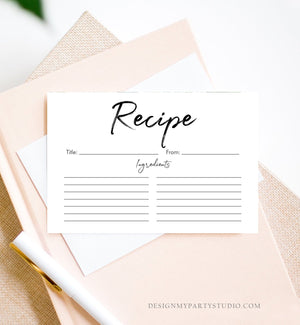 Editable Recipe Cards Bridal Shower Recipe Card Stock the Kitchen Baby Shower DIY Neutral Double Sided 4x6 Printable Corjl Template