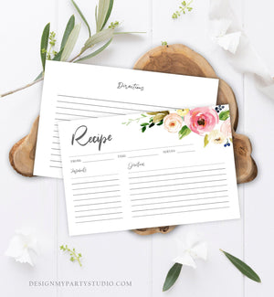 Editable Recipe Card Kitchen Bridal Shower Floral Recipe Card Pink Boho Recipe Card Shower Download Printable Corjl Template Digital 0166