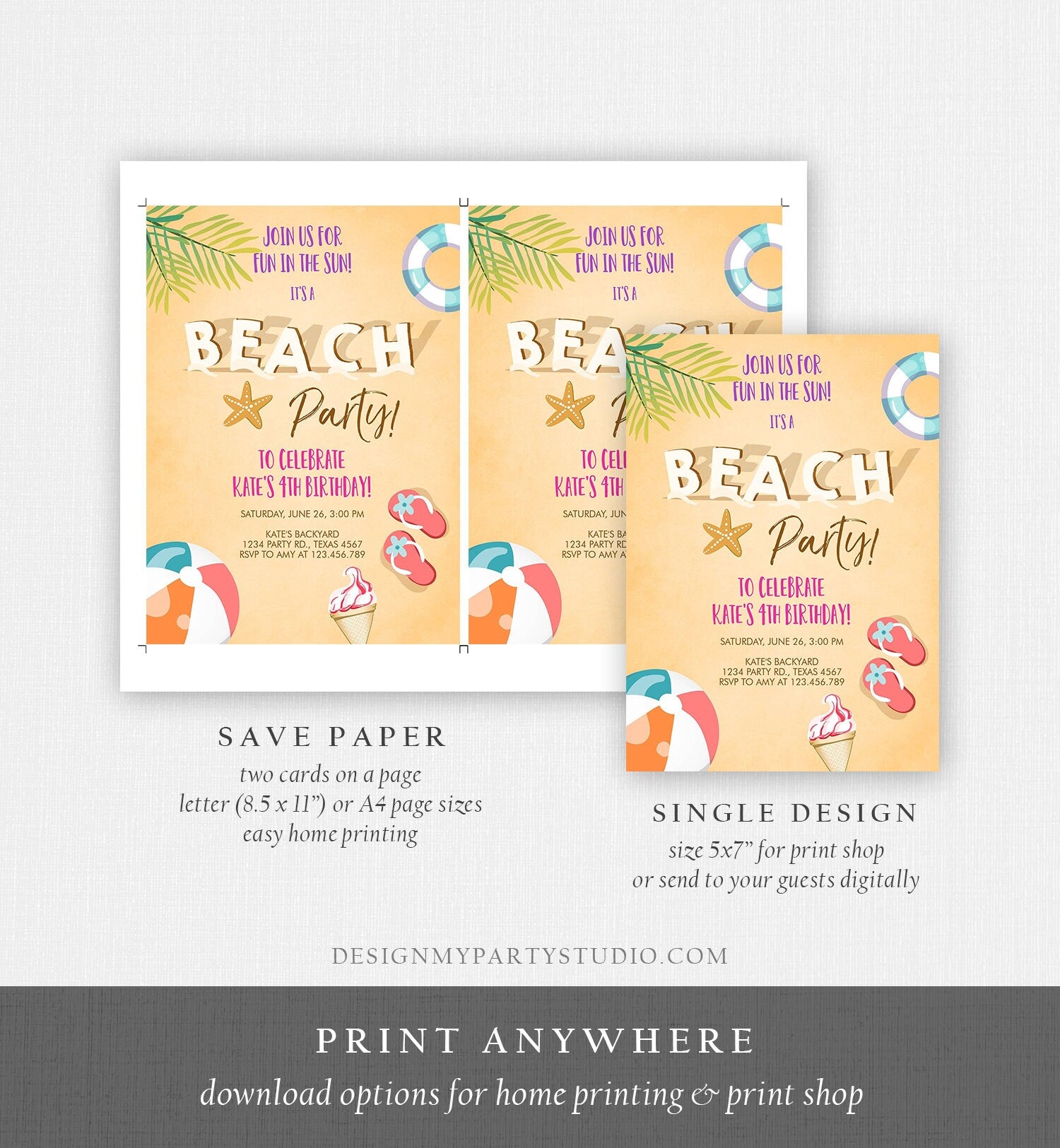 Beach Theme Invitations Printable