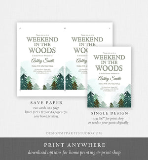 Editable Weekend in the Woods Bridal Shower Invitation Bachelorette Bachelor Forest Camping Outdoor Party Birthday Party Corjl Template 0295