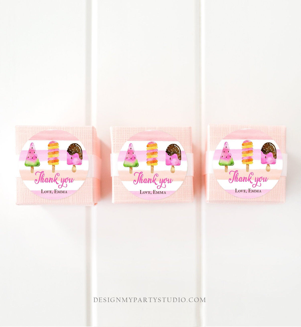Editable Popsicle Thank you Tags Popsicle Stickers Popsicle Birthday Girl Pink Ice Cream Party Summer Favor Tags Template Corjl 0143