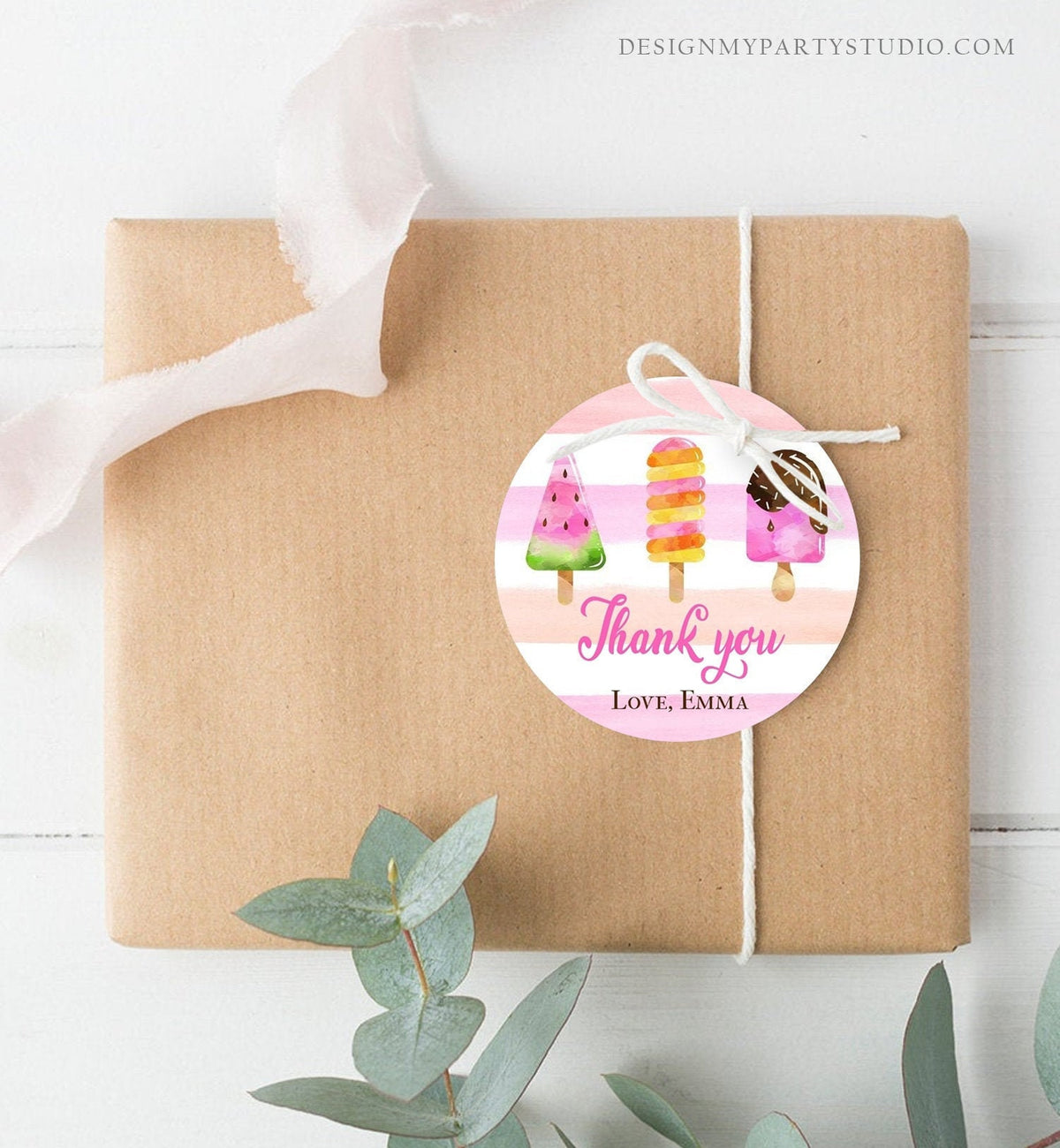 Editable Popsicle Thank you Tags Popsicle Stickers Popsicle Birthday Girl Pink Ice Cream Party Summer Favor Tags Template Corjl 0143