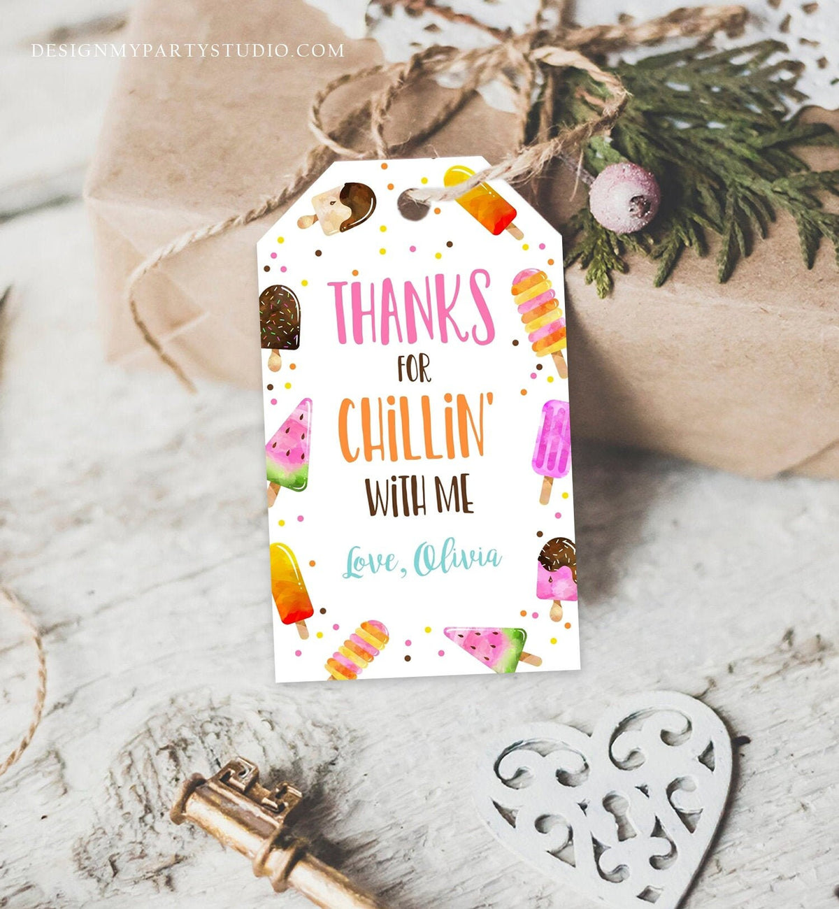 Editable Popsicle Birthday Favor Tags Pool Party Thank you tags Popsicle Party Girl Pink Summer Swim Bag Tags Template PRINTABLE Corjl 0143