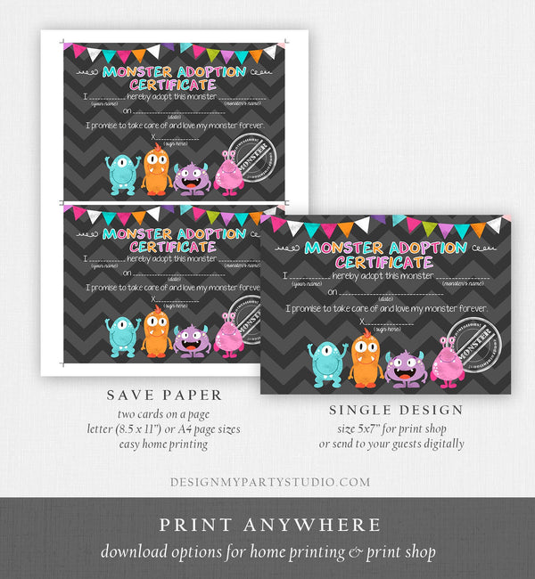 Adopt a Monster Certificate Girl Monster Birthday Monster Adoption Cer - Design My Party Studio adopt-a-monster-certificate-girl-monster-birthday-monster-adoption-cer-design-my-party-studio