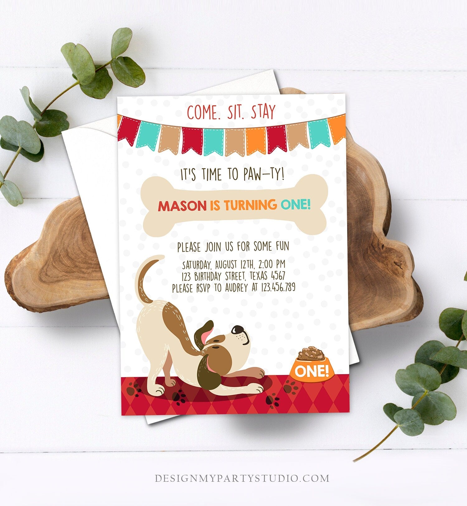 Editable Puppy Dog Birthday Invitation Pawty Boy Birthday Dog Theme Puppy Party Dog Party Download Printable Invitation Template Corjl 0048