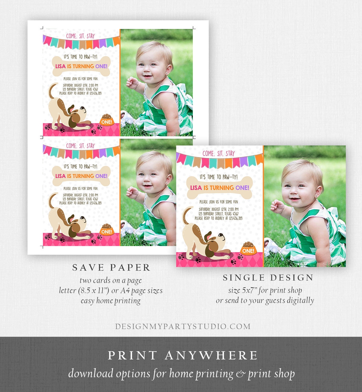 Editable Puppy Dog Birthday Invitation Pawty Girl Birthday Dog Theme Puppy Party Dog Pink Download Printable Invitation Template Corjl 0048