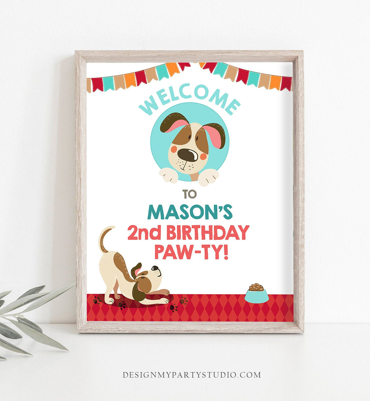 Editable Puppy Welcome Sign Dog Birthday Boy Blue Dog Party Welcome Pawty Puppy Party Dog Theme Birthday Template PRINTABLE Corjl 0048
