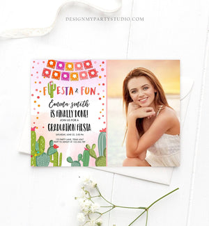 Editable Fiesta and Fun Graduation Party Invitation Finally Done Let's Fiesta Mexican Cactus Pink Girl Template Download Digital Corjl 0135