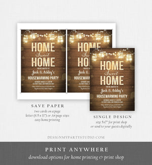 Editable Home Sweet Home Housewarming Invitation New Home Couples Party Rustic Wood String Lights Download Corjl Template Printable 0015