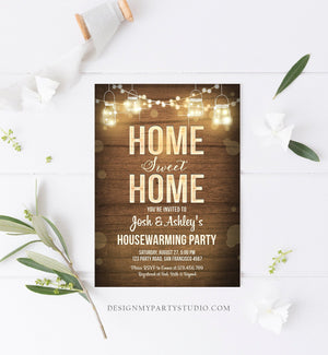 Editable Home Sweet Home Housewarming Invitation New Home Couples Party Rustic Wood String Lights Download Corjl Template Printable 0015