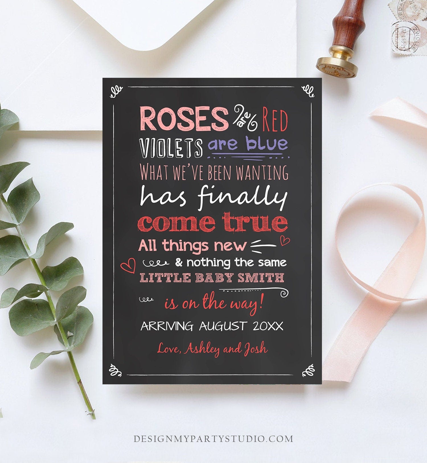 Editable Valentine Pregnancy Announcement Grandparents Pregnancy Revea - Design My Party Studio for Free Printable Pregnancy Announcement Templates