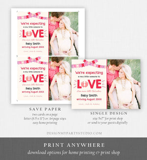 Editable Valentine Pregnancy Announcement Grandparents Pregnancy Reveal Card Love Were Expecting Pink Download Printable Template Corjl 0298