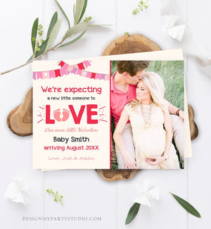 Editable Valentine Pregnancy Announcement Grandparents Pregnancy Reveal Card Love Were Expecting Pink Download Printable Template Corjl 0298