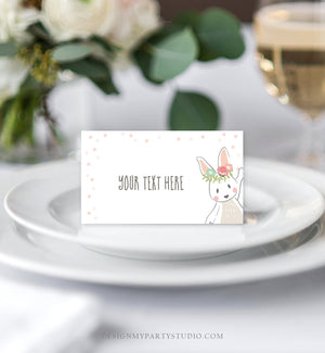 Editable Bunny Food Labels Some Bunny Place Card Tent Card Escort Card Baby Shower Girl Pink Spring Easter Floral Template Corjl 0117