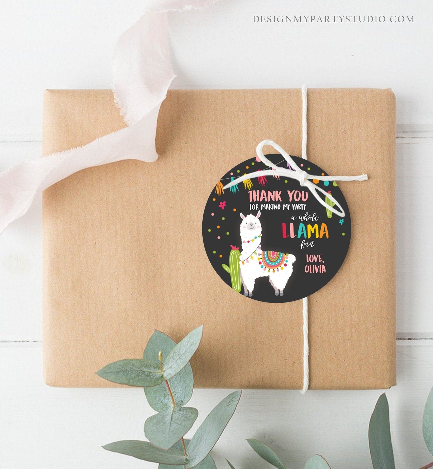 Editable Llama Thank You Favor Tags Baby Shower Llama Stickers Fiesta Cactus Alpaca Mexican Llama Birthday Girl Pink Corjl Template 0079