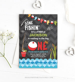 Editable First Birthday Fishing Invitation Fishing Party The Big One O-fish-al Gone Fishing Boy Download Printable Template Corjl 0080