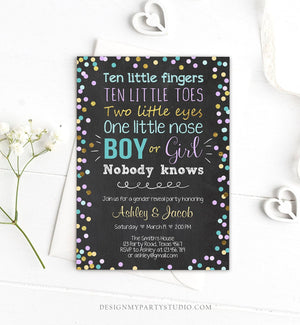 Editable Gender Reveal Invitation Baby Shower Boy or Girl Purple Blue He or She Confetti Gold Corjl Template Instant Download Digital 0133