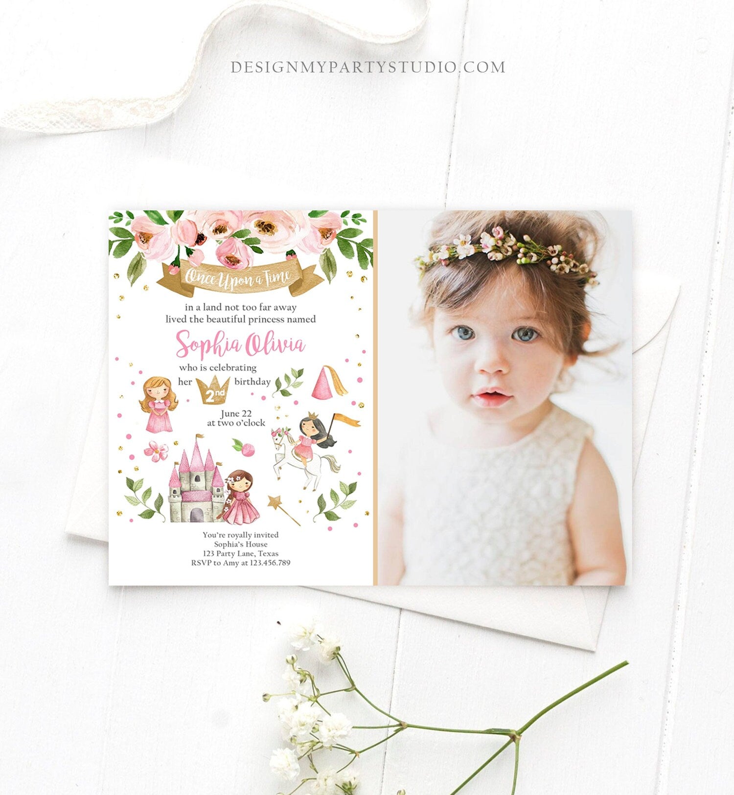Editable Princess Birthday invitation Princess Party Girls Once Upon a - Design My Party Studio editable-princess-birthday-invitation-princess-party-girls-once-upon-a-design-my-party-studio