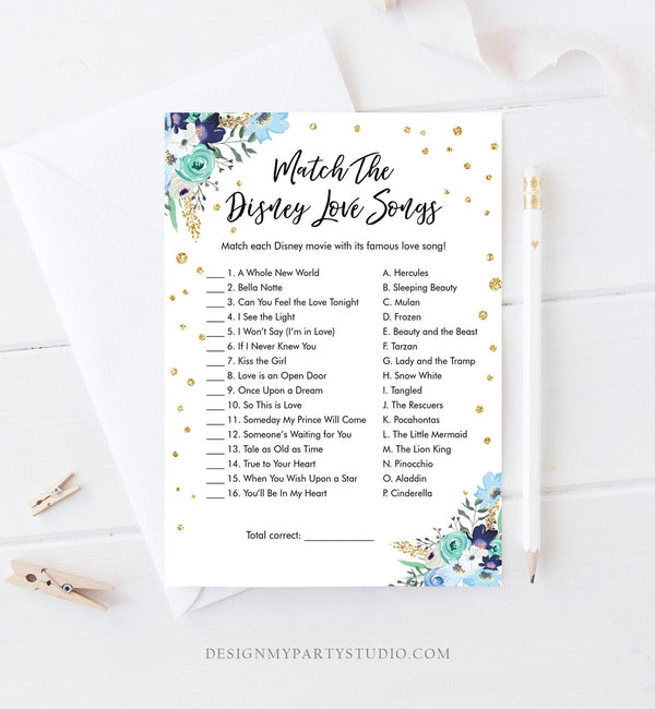 Editable Disney Love Quotes Bridal Shower Game Match Disney Love Songs - Design My Party Studio editable-disney-love-quotes-bridal-shower-game-match-disney-love-songs-design-my-party-studio