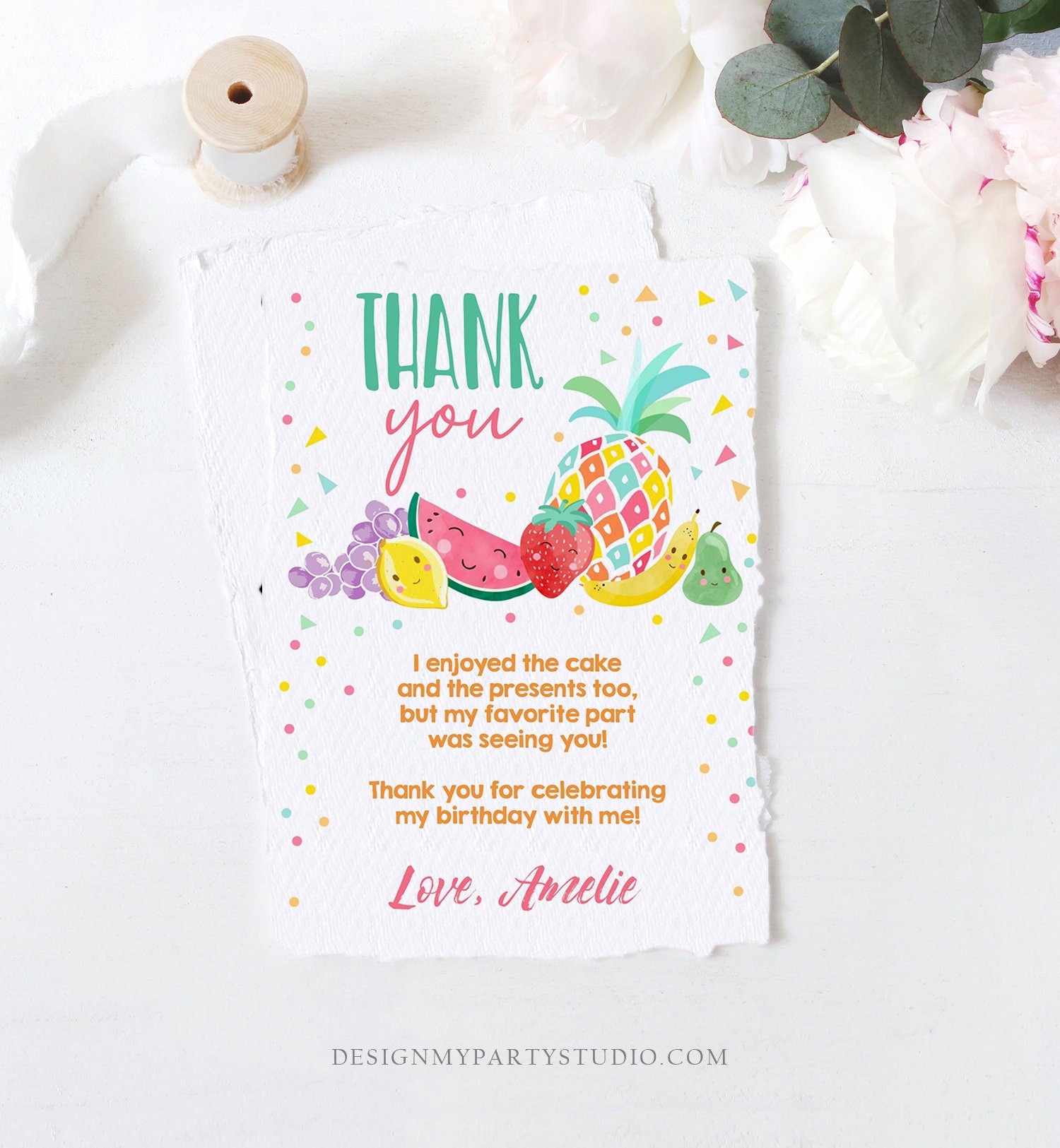 Editable Twotti Frutti Thank You Card Fruit Birthday Tutti Frutty Birthday Girl Summer Fruit Download Printable Template Digital Corjl 0139